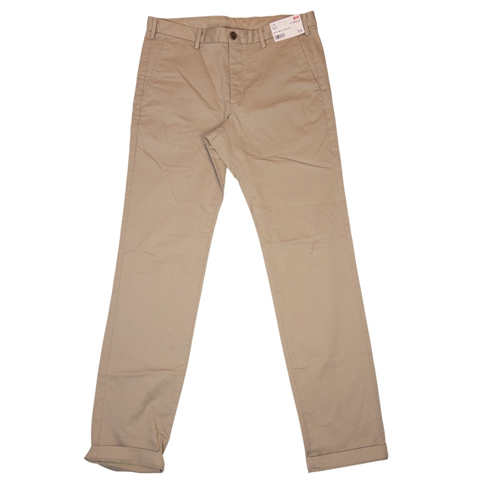 Uniqlo Chino Pants Mens 32 Tan NEW Slim Fit Flat Front Khaki Trousers